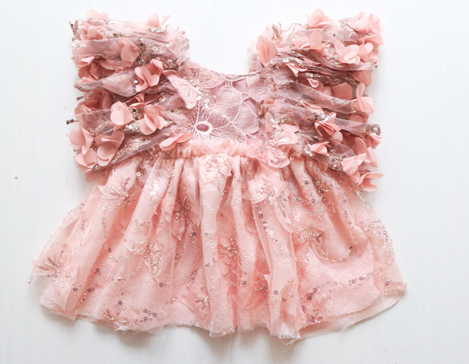 Fairy-inspired pink dress with 3D butterflies and matching bloomer for girls