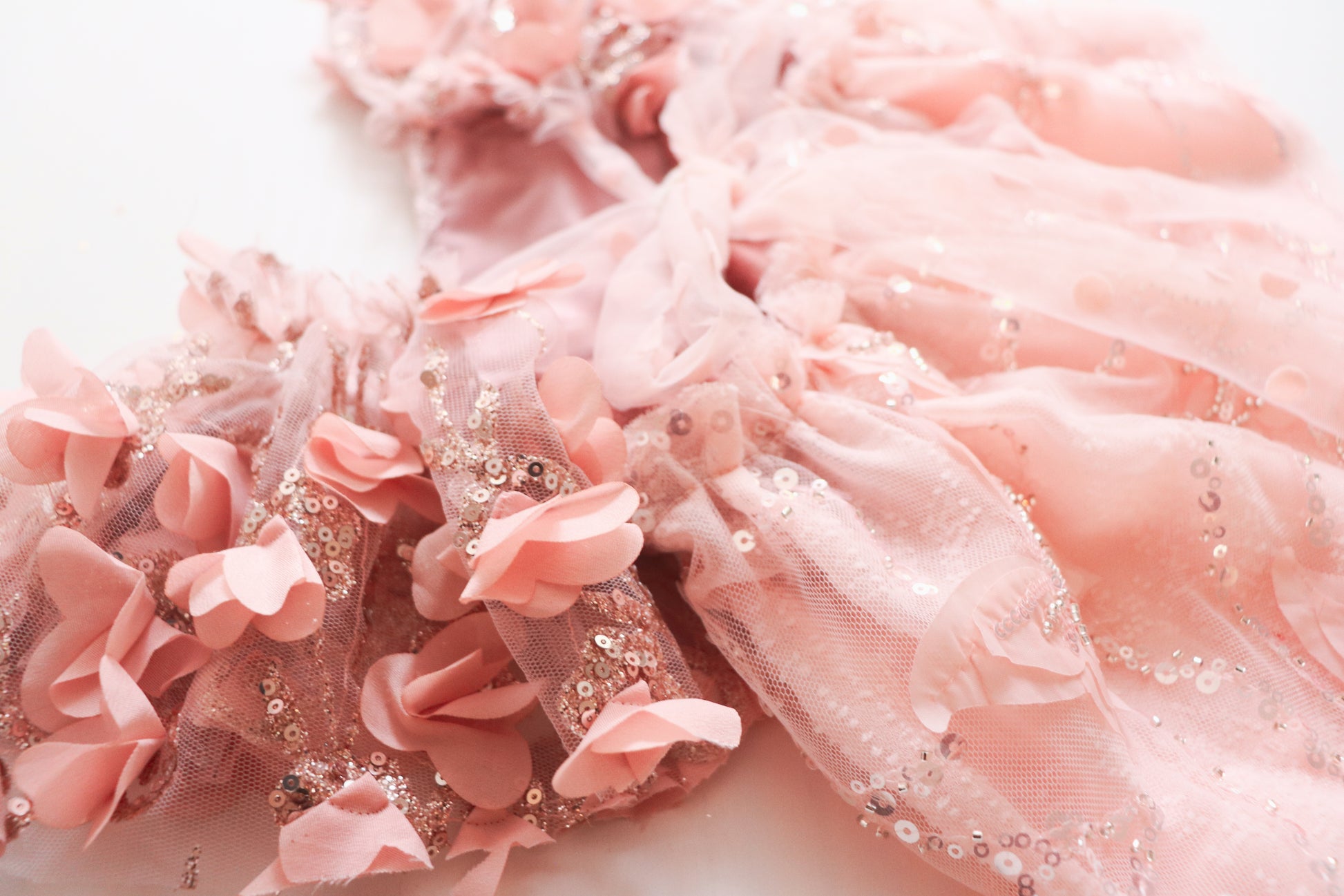 Girly pink dress set with 3D butterflies and flowers, perfect for special occasions