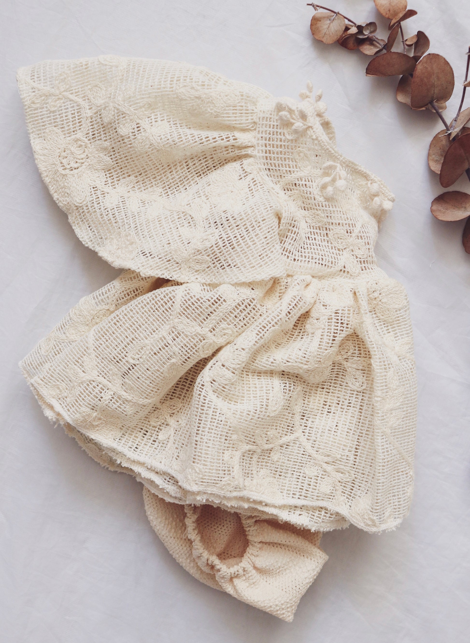 Cream lace dress with matching bloomers handmade baby photography prop by FLEUR MARGOT