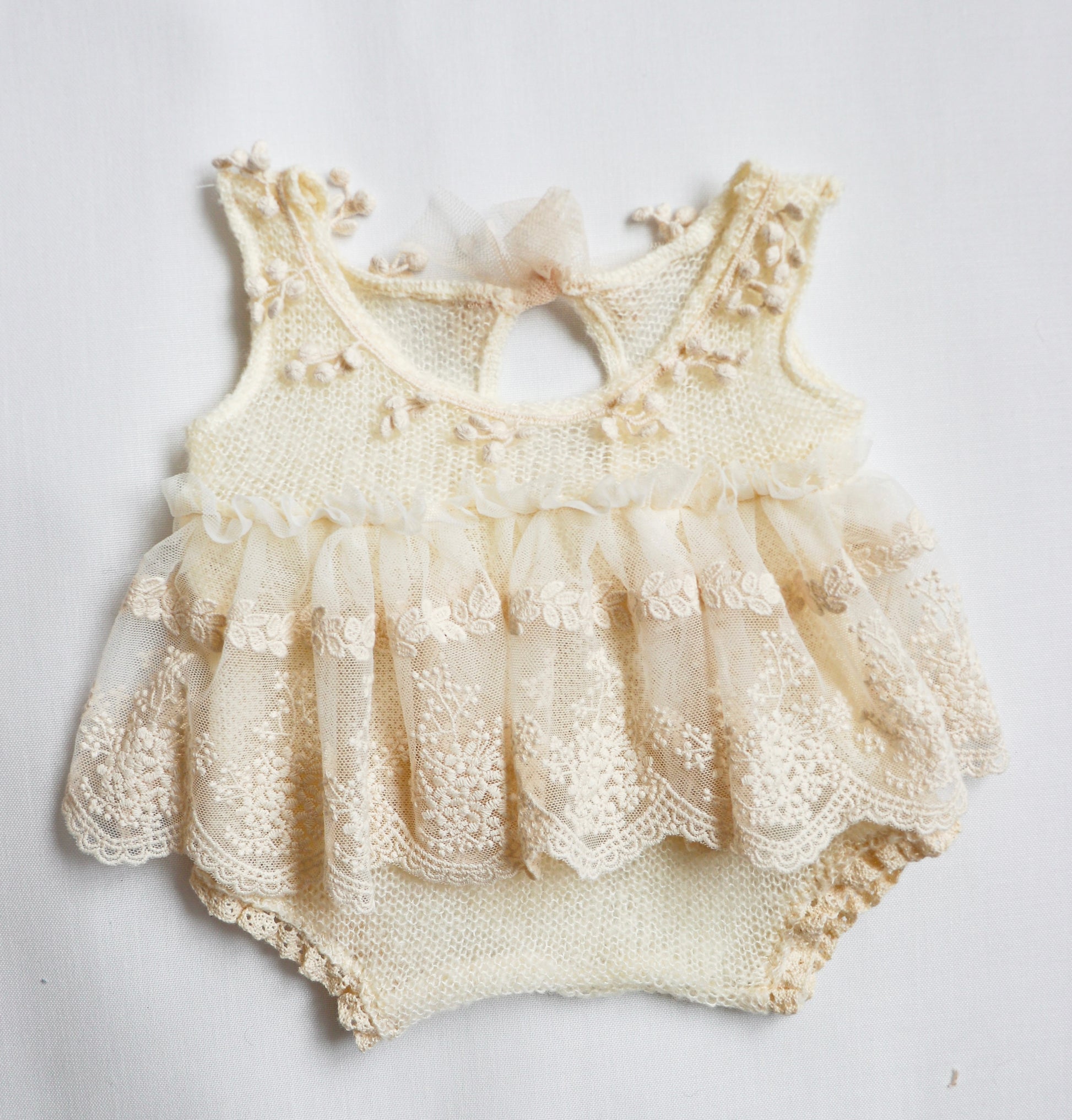 FLEUR MARGOT delicate newborn lace romper outfit in cream with floral embroidery and tulle skirt