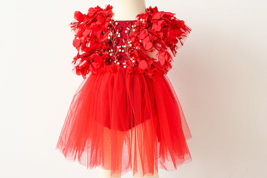 FLEUR MARGOT red sitter photography dress with floral applique and tulle skirt for babies