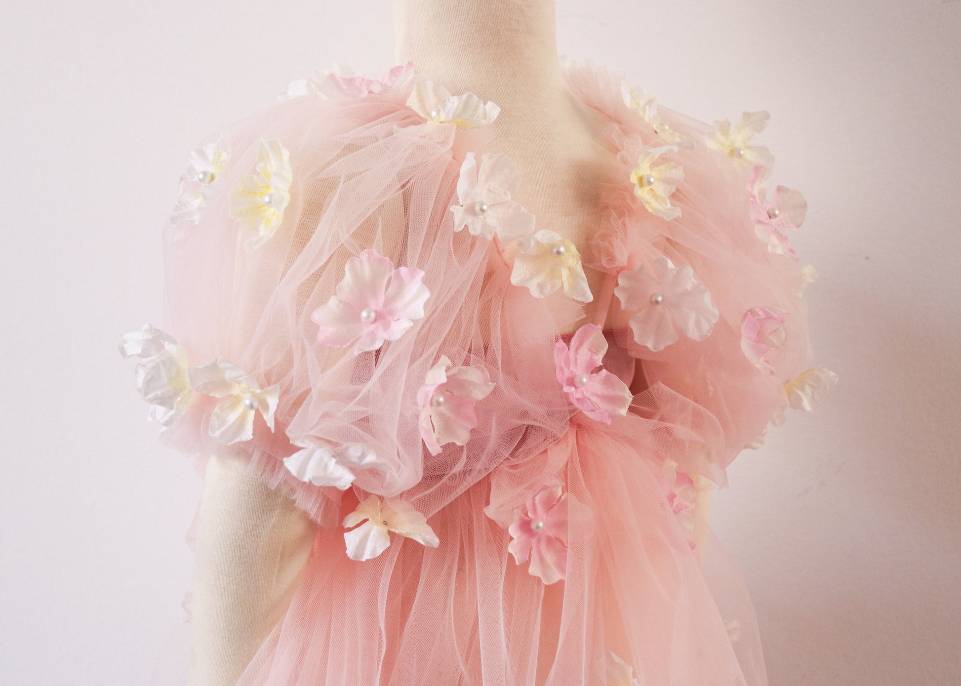 FLEUR MARGOT pink rose fairy baby dress with delicate floral appliques and soft tulle fabric