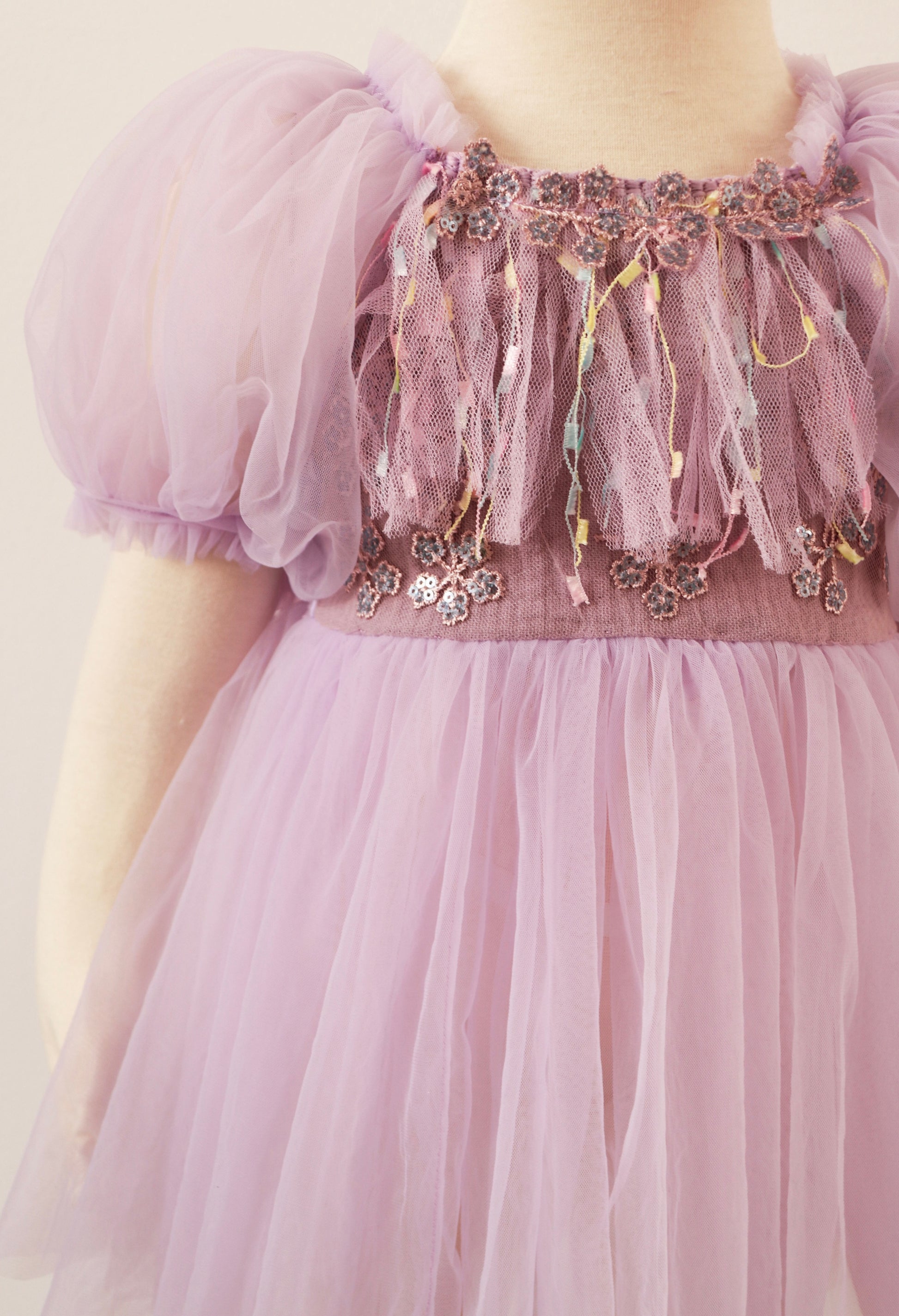 FLEUR MARGOT purple sitter photography dress with puff sleeves and floral embroidery details