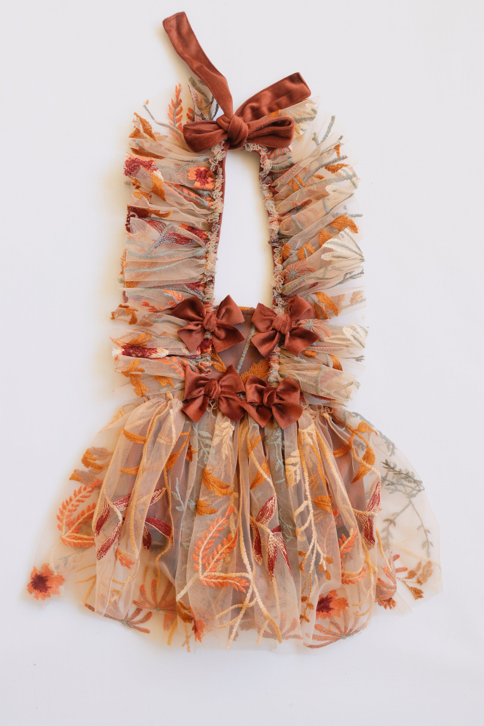 FLEUR MARGOT sitter session floral dress autumn with autumn leaf embroidery and brown ribbon details