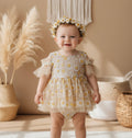 Beige Cream Baby Girl Dress Set Daisy Tulle & Bloomer