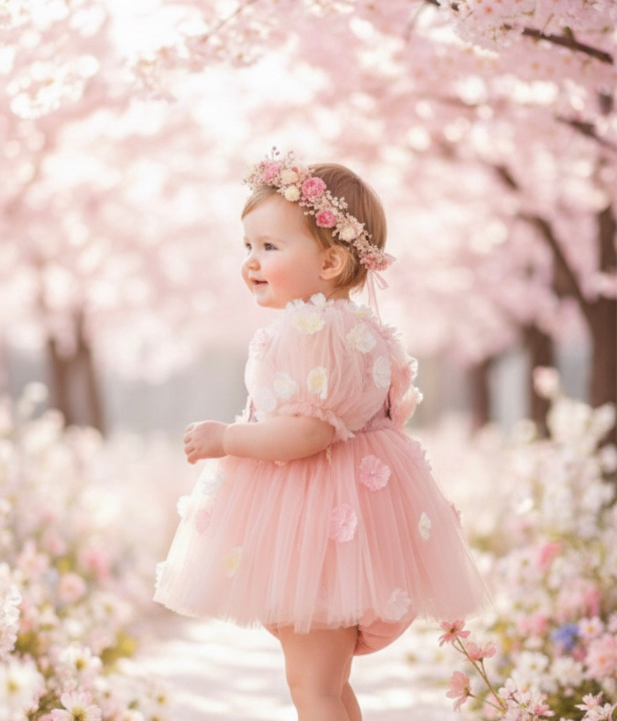 Rose Fairy Baby Dress with Floral Tulle Little rose fairy