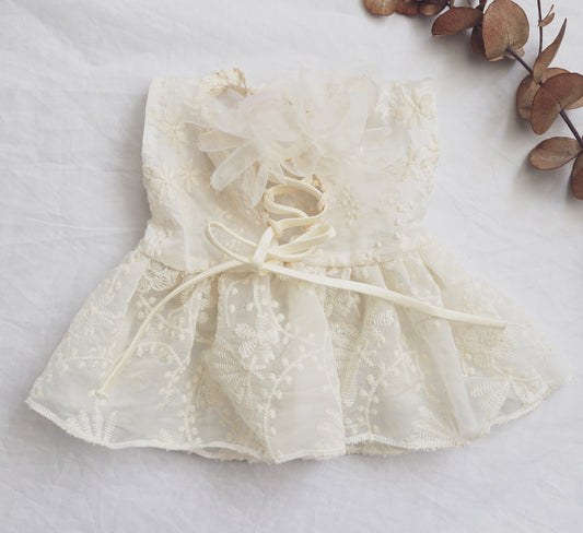 "Newborn baby outfit set – chiffon dress with wool diaper cover displayed flat"

