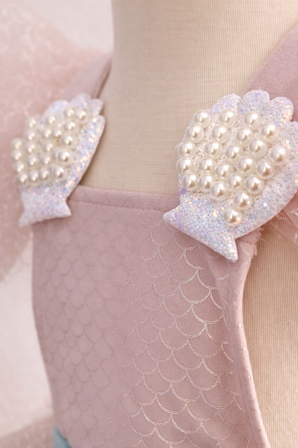 FLEUR MARGOT Mermaid Dress with Pearl-Adorned Shell Shoulder Embellishments for Kids