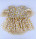 FLEUR MARGOT beige handmade daisy baby dress with floral print and tulle sleeves