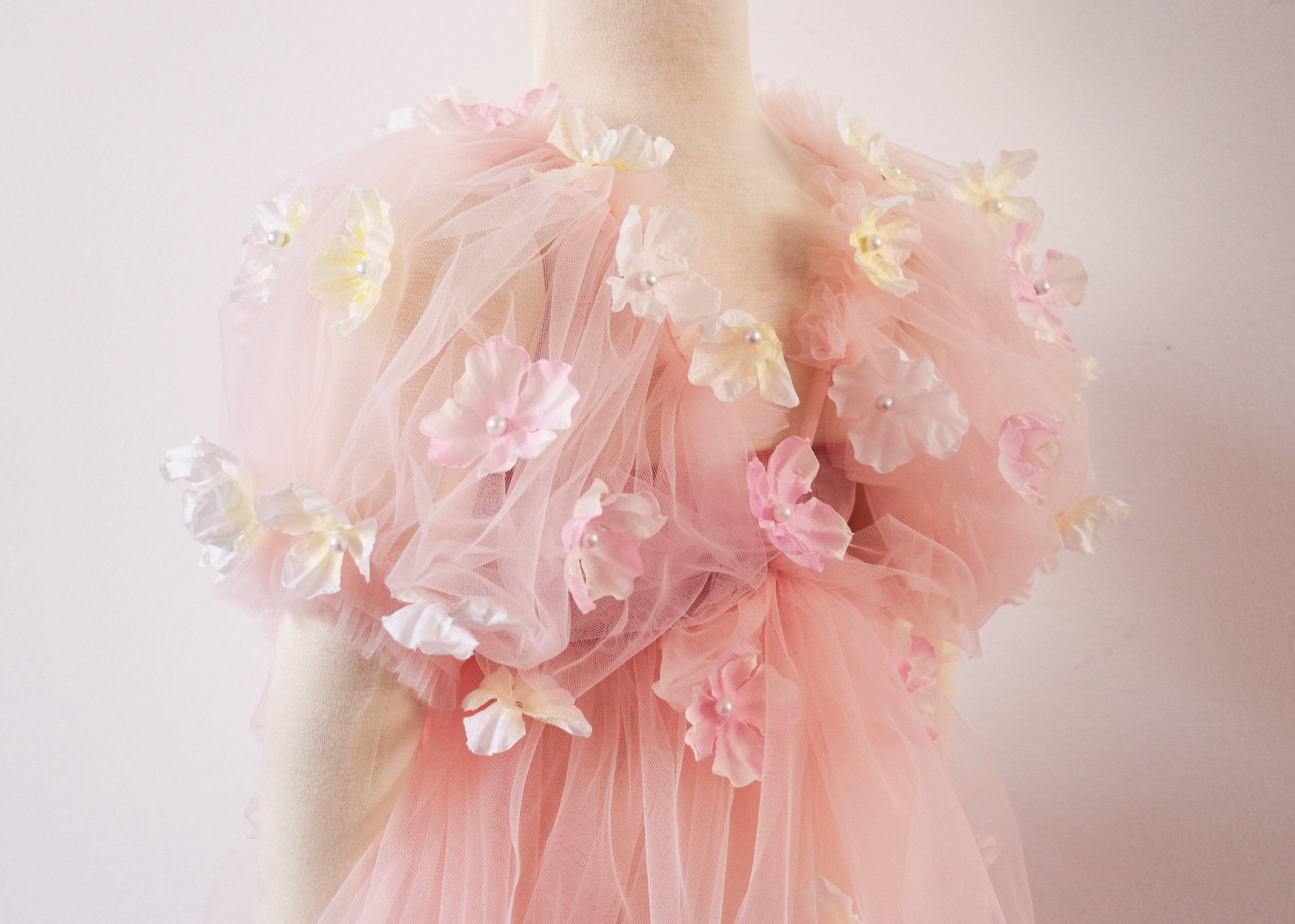 FLEUR MARGOT pink rose fairy baby dress with delicate floral appliques and soft tulle fabric