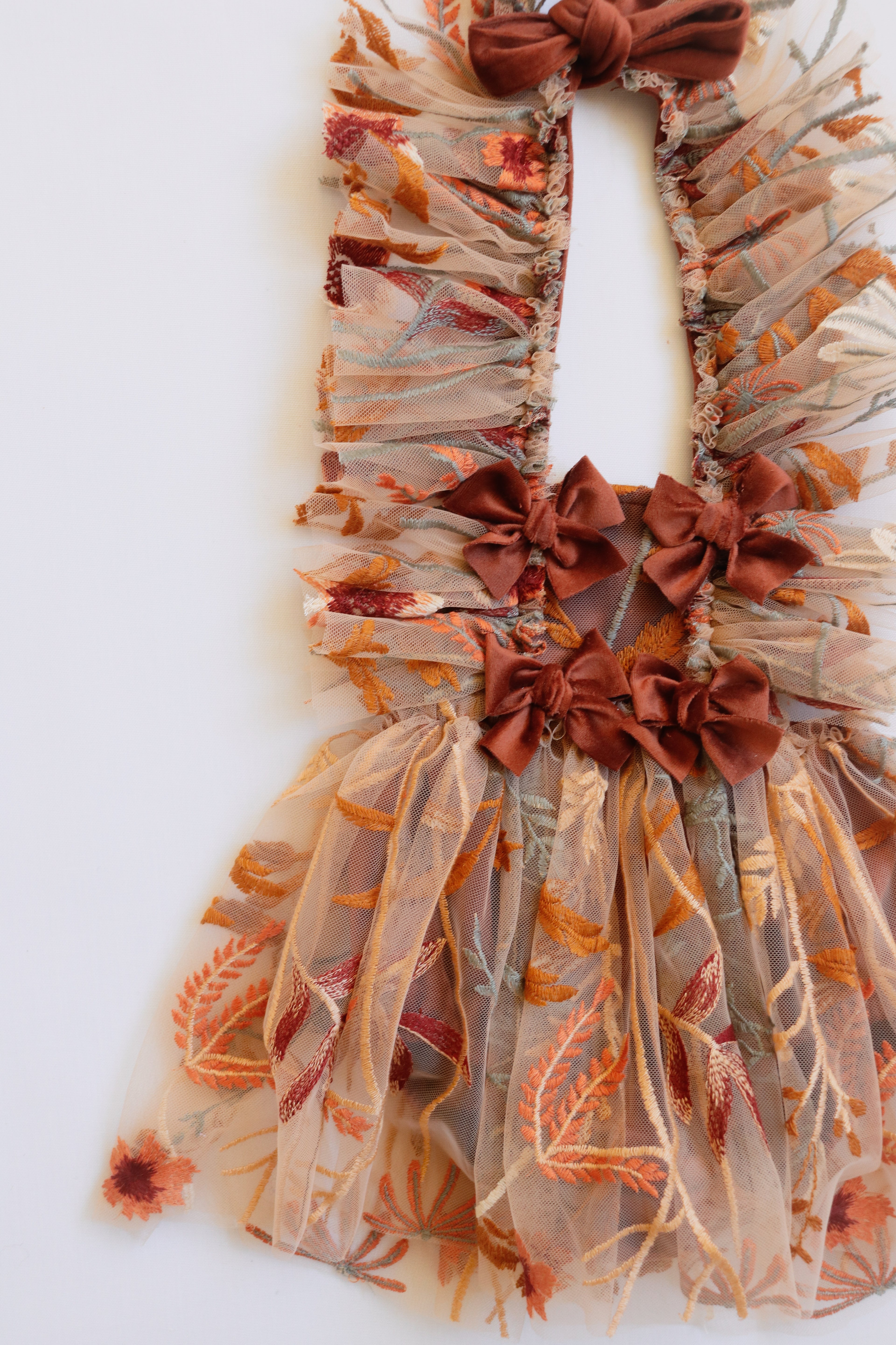 FLEUR MARGOT sitter session floral dress autumn with sheer fabric and rust-colored bows