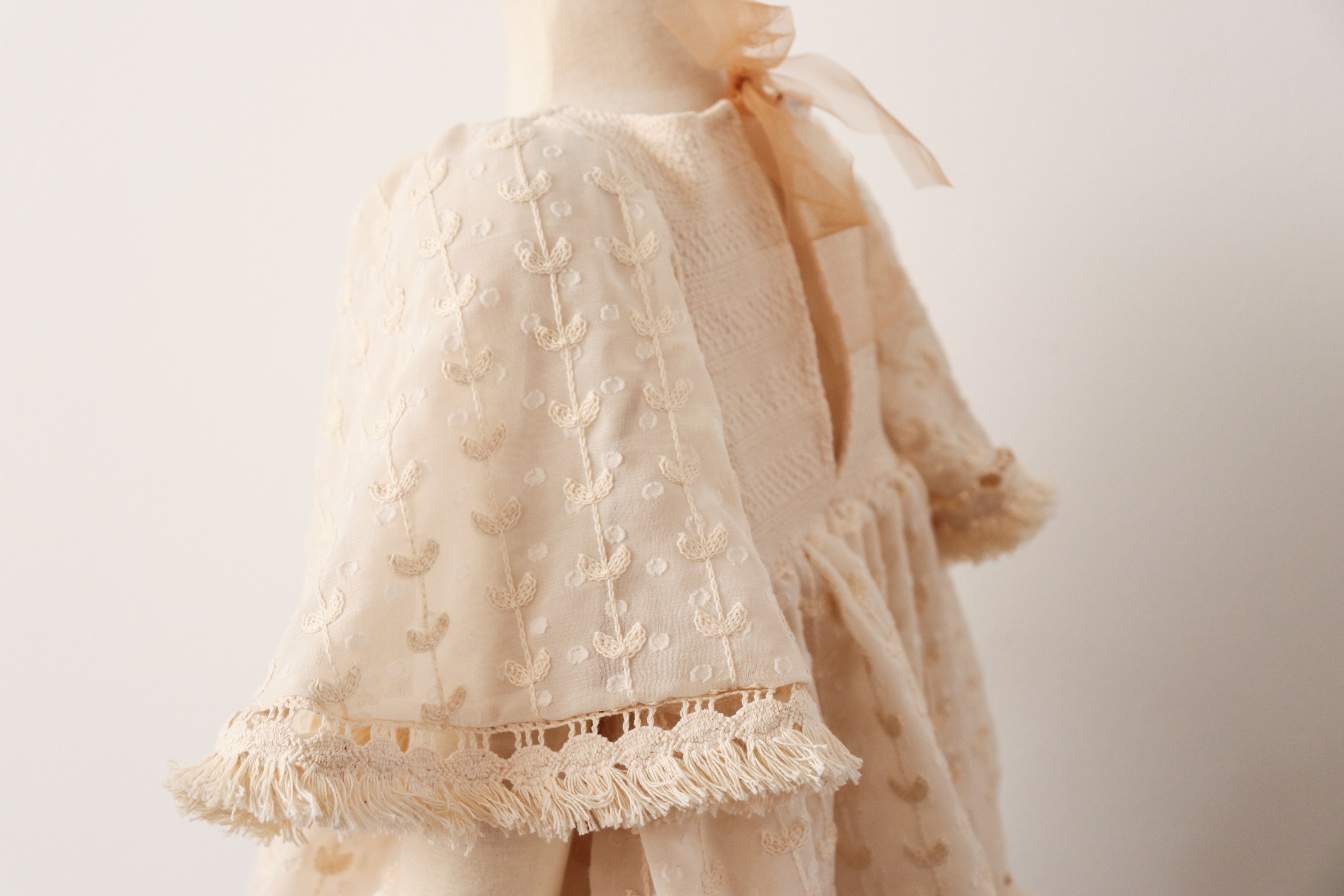 FLEUR MARGOT vintage style sitter session dress in cream with delicate embroidery and fringe details